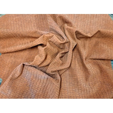 Peau de veau velours grain façon crocodile - orange - maroquinerie - Cuir en Stock
