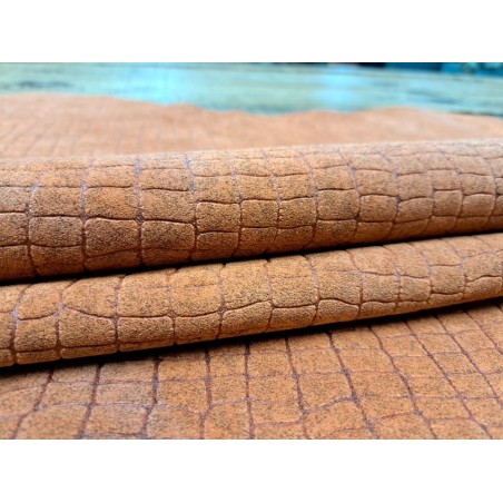 Peau de veau velours grain façon crocodile - orange - maroquinerie - Cuir en Stock
