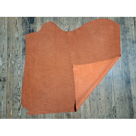 Peau de veau velours grain façon crocodile - orange - maroquinerie - Cuirenstock