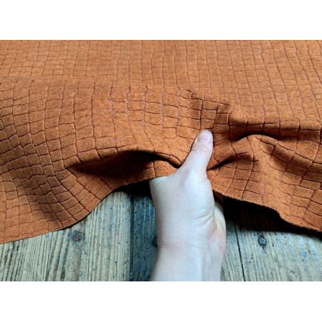Peau de veau velours grain façon crocodile - orange - maroquinerie - Cuir en Stock