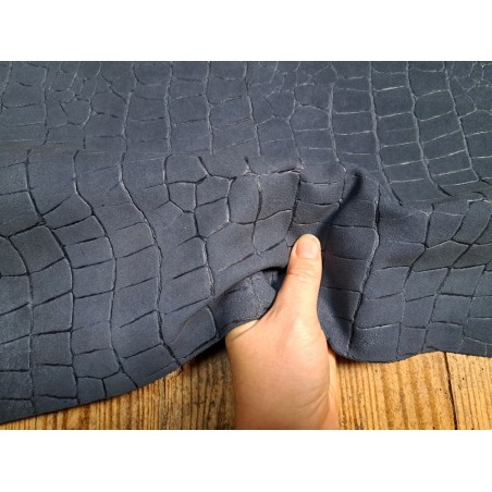 Peau de veau velours grain façon crocodile - marine - maroquinerie - Cuirenstock