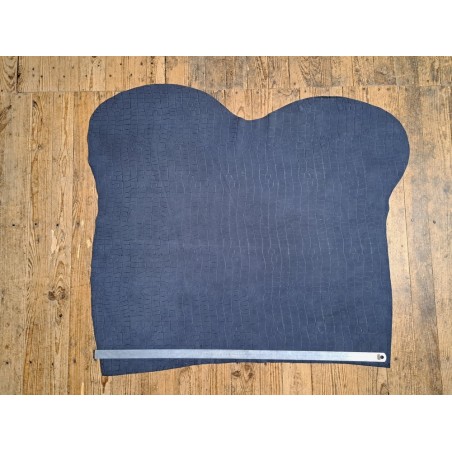 Peau de veau velours grain façon crocodile - marine - maroquinerie - Cuir en stock