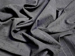 Peau de veau velours grain façon crocodile - marine - maroquinerie - Cuir en Stock