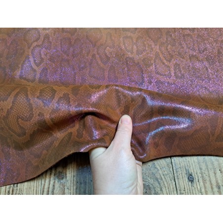 peau de veau - serpent - paillettes roses - maroquinerie - Cuir en Stock