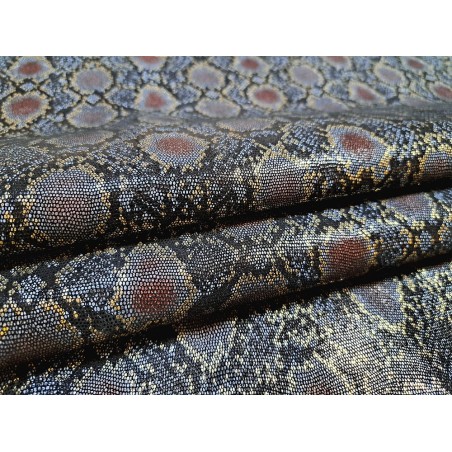 Peau de veau velours effet lézard doré - Noir