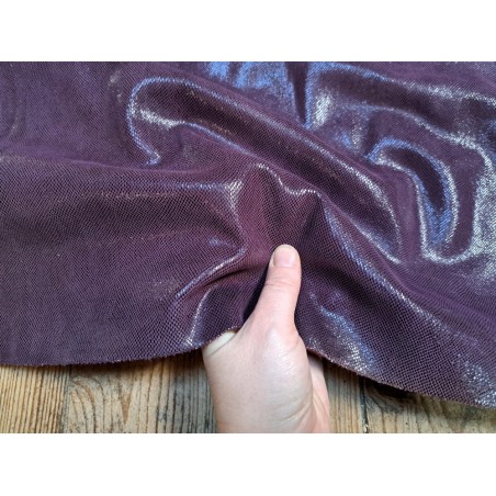veau velours - lézard - prune - maroquinerie - Cuir en Stock
