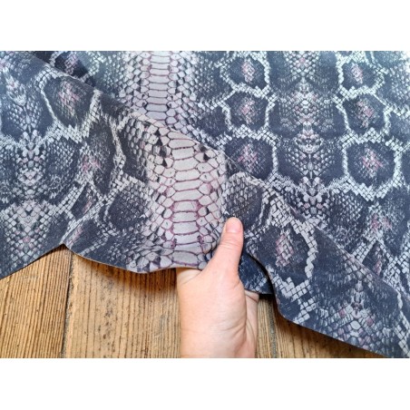 veau velours - serpent - cobra - gris - maroquinerie - Cuir en Stock
