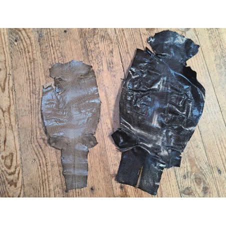 Lot de 2 peaux de cuir de lézard - C - Noir/Taupe