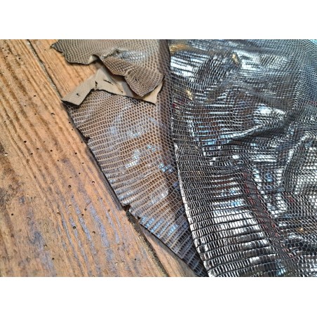 Lot de 2 peaux de cuir de lézard - C - Noir/Taupe