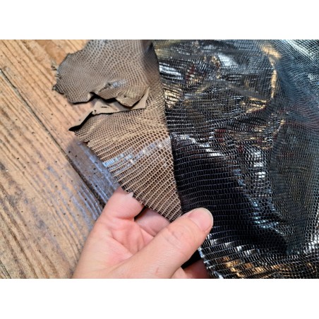 Lot de 2 peaux de cuir de lézard - C - Noir/Taupe