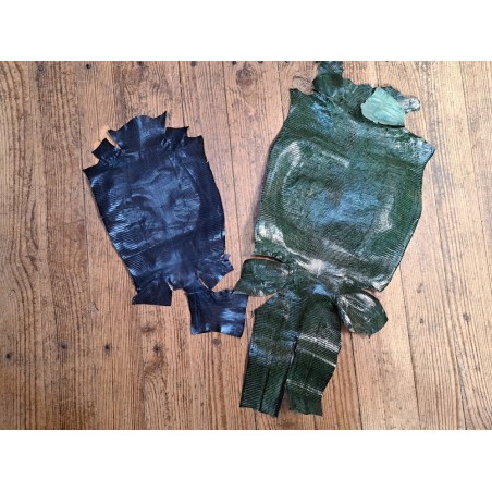 Lot de 2 peaux de cuir de lézard - D - Vert/Marine
