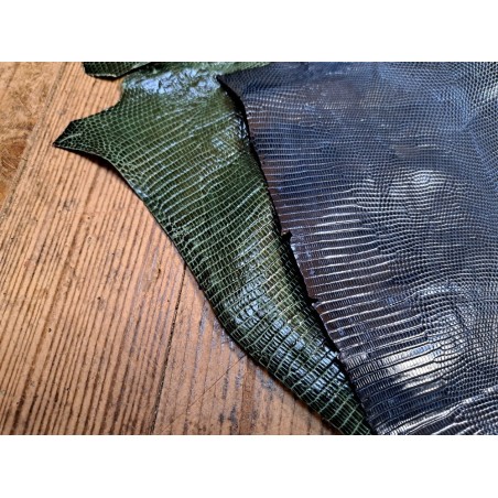 Lot de 2 peaux de cuir de lézard - D - Vert/Marine