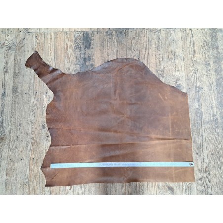 Demi-peau de cuir de vachette pullup ciré - Brun - A