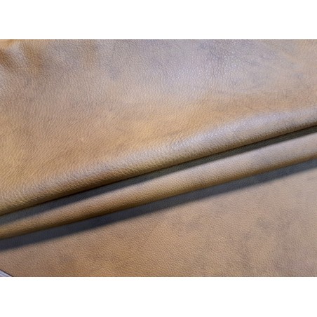 Demi-peau de cuir de vache grainée - moutarde - maroquinerie - ameublement - Cuir en stock