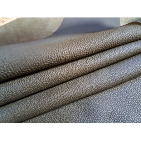 Demi-peau de cuir de taurillon pleine fleur vert kaki - Cuir en Stock