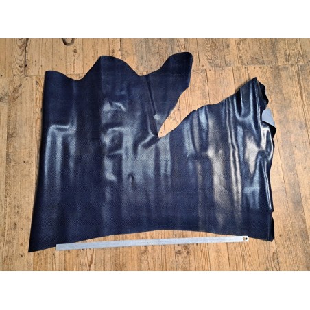 Demi peau de cuir de vachette façon serpent - Bleu - B - Cuir en Stock