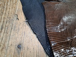 Lot de 2 peaux de cuir de lézard - B - Noir/Brun