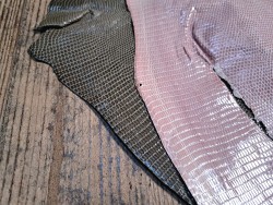 Lot de 2 peaux de cuir de lézard - E - Rose/Kaki