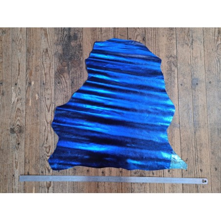 Peau de cuir de chèvre métallisé - bleu roi - Cuir en stock