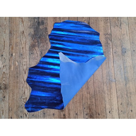 Peau de cuir de chèvre métallisé - bleu roi - Cuirenstock