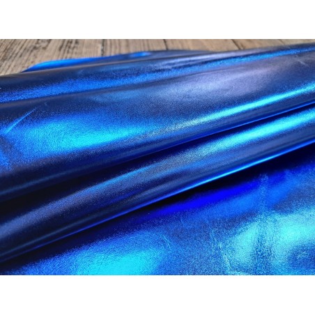 Peau de cuir de chèvre métallisé - bleu roi - Cuir en Stock