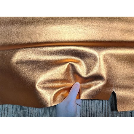 Peau de cuir de chèvre métallisé - orange - Cuir en stock