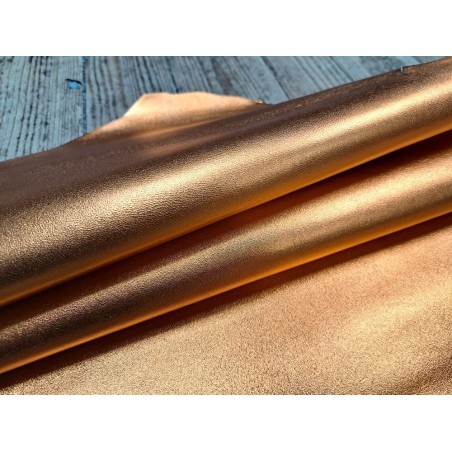 Peau de cuir de chèvre métallisé - orange - Cuir en Stock