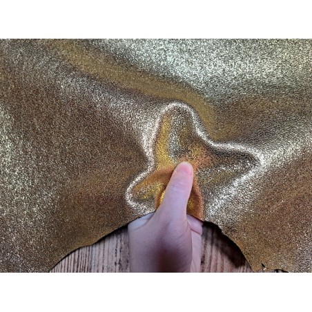 Peau de cuir de chèvre métallisé - strass - or jaune - Cuir en Stock