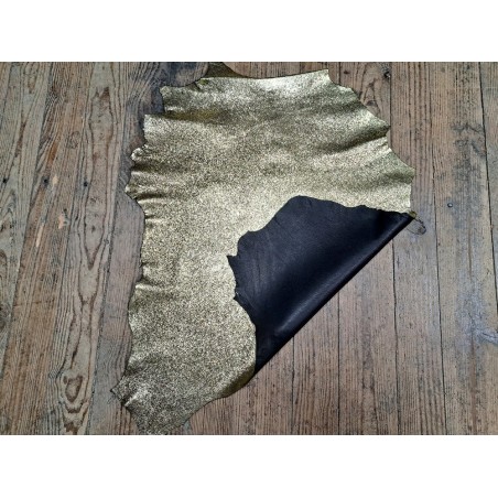 Peau de cuir de chèvre métallisé - strass - or jaune - Cuir en stock