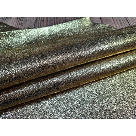 Peau de cuir de chèvre métallisé - strass - or jaune - Cuir en stock