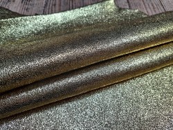 Peau de cuir de chèvre métallisé - strass - or jaune - Cuir en stock