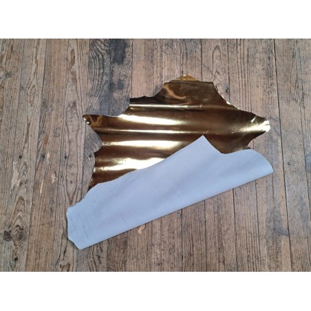Peau de cuir de chevre métalisé effet miroir - Or - Cuir en Stock