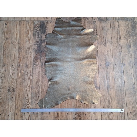 Peau de cuir de chèvre métallisé - bicolor - or/marron - cuir en stock