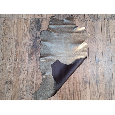 Peau de cuir de chèvre métallisée bicolor - Or/Marron