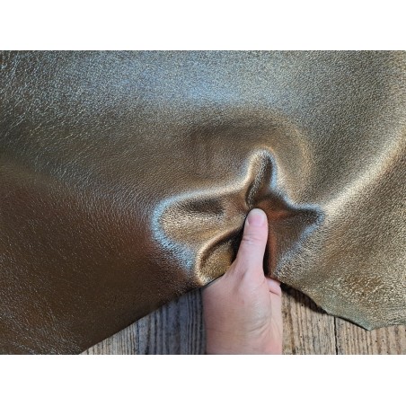 Peau de cuir de chèvre métallisée bicolor - Or/Marron