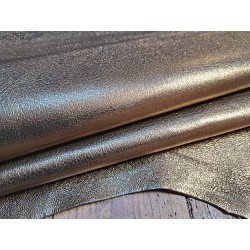 Peau de cuir de chèvre métallisé - bicolor - or/marron - Cuir en stock
