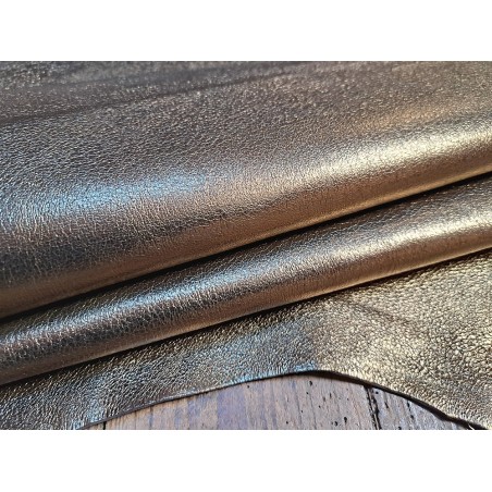 Peau de cuir de chèvre métallisé - bicolor - or/marron - Cuir en stock