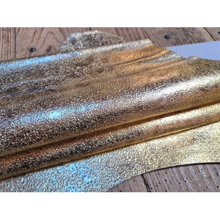 Peau de cuir de chèvre métallisé - or antique- Cuir en stock