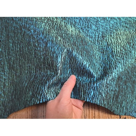 Chèvre velours noir motif zébré métallisée - Bleu - Cuirenstock