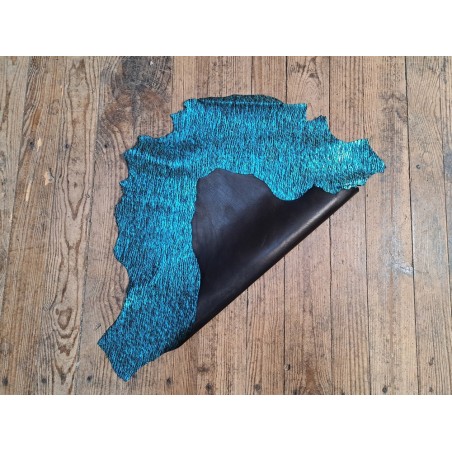 Chèvre velours noir motif zébré métallisée - Bleu - Cuirenstock