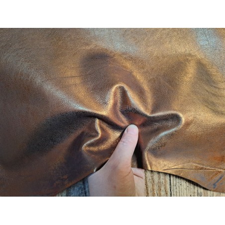 Peau de cuir de chèvre métallisé - brun antique - cuir en stock