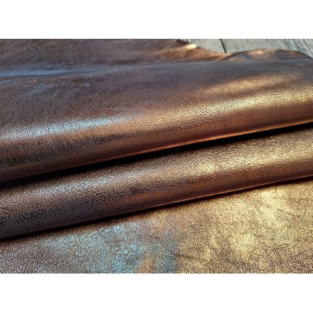 Peau de cuir de chèvre métallisé - brun antique - Cuir en stock