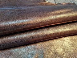 Peau de cuir de chèvre métallisé - brun antique - Cuir en stock