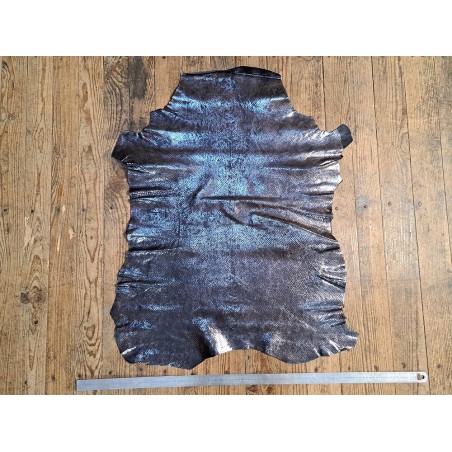 Peau de cuir de chèvre métallisé - serpent - noir/argent - cuir en stock