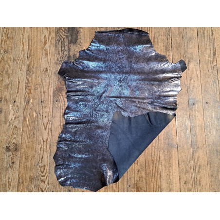 Peau de cuir de chèvre effet grains serpent métallisée - Noir/Argent