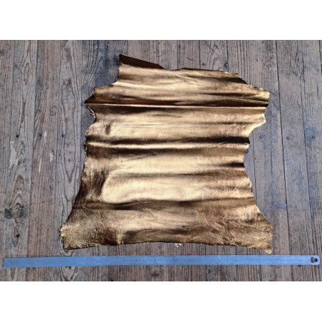 Peau de cuir de chèvre métallisé - metallic gold - Cuir en stock