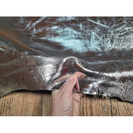 Peau de cuir de chèvre métallisé - aluminium - argent - Cuirenstock