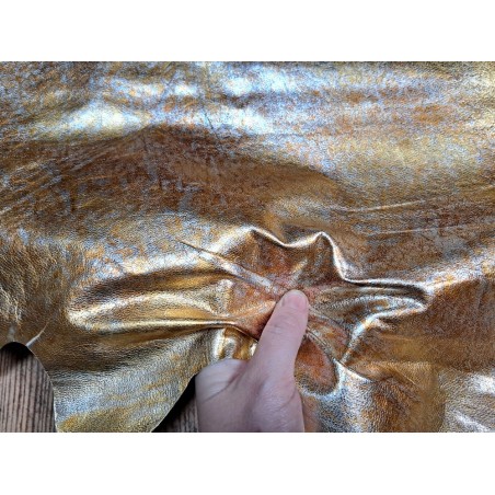 Peau de cuir de chèvre métallisé - orange clair/argent - Cuir en Stock