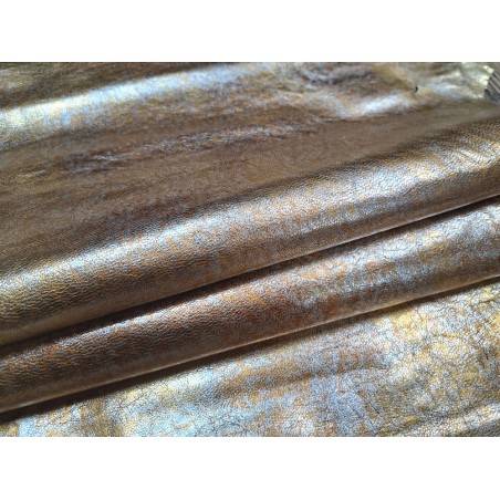 Peau de cuir de chèvre métallisé - orange clair/argent - Cuir en Stock