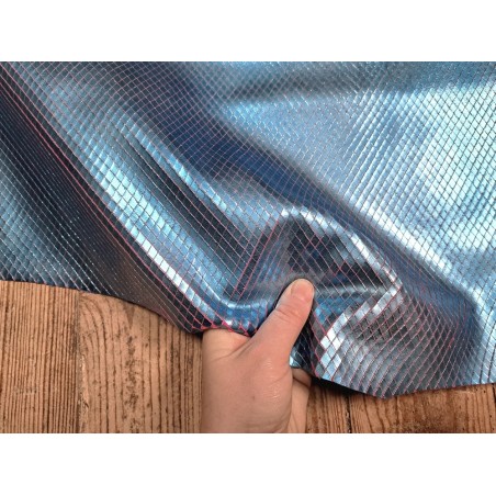 Mouton grains losanges - relief métallisés - Bleu/Rose - cuir en stock